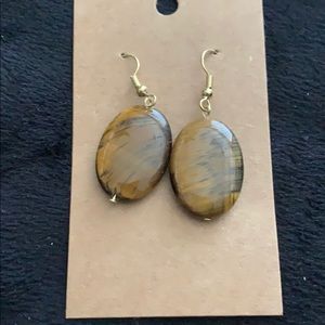 🔥🆕 Oval Tiger Eye Bead Gold Tone Hook Earrings